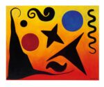 Alexander Calder, Seven Black, Red and Blue, 1947, oil on canvas, 48 1/8" x 60 1/4", Calder Foundation, New York. Photo Courtesy of Calder Foundation, New York / Art Resource, New York © 2019 Calder Foundation, New York / ADAGP, Paris