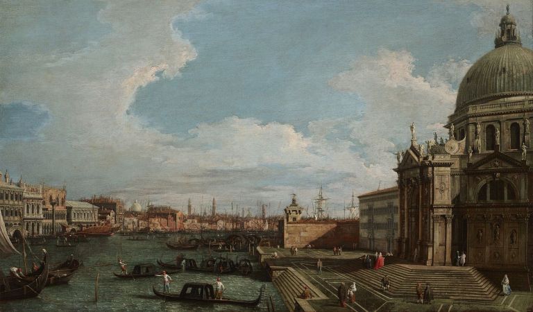 Canaletto (Giovanni Antonio Canal), Il Canal Grande verso il bacino di San Marco e la chiesa della Salute, 1745 1750, olio su tela, 46 x 78,5 cm. Collezione Intesa Sanpaolo