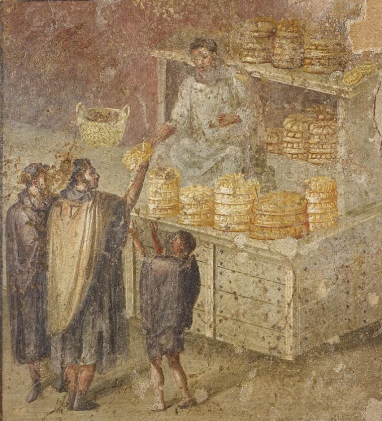 Fresco wall panel showing the distribution of bread AD 40–79 Pompeii, House of the Baker(c) Museo Archeologico Nazionale di Napoli