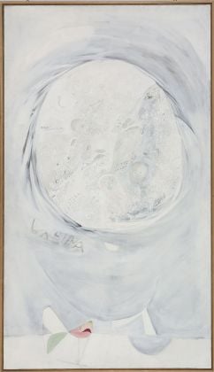 Gastone Novelli, La luna e i suoi imitatori, 1966, tecnica mista su tela 280 x 160 cm, collezione privata