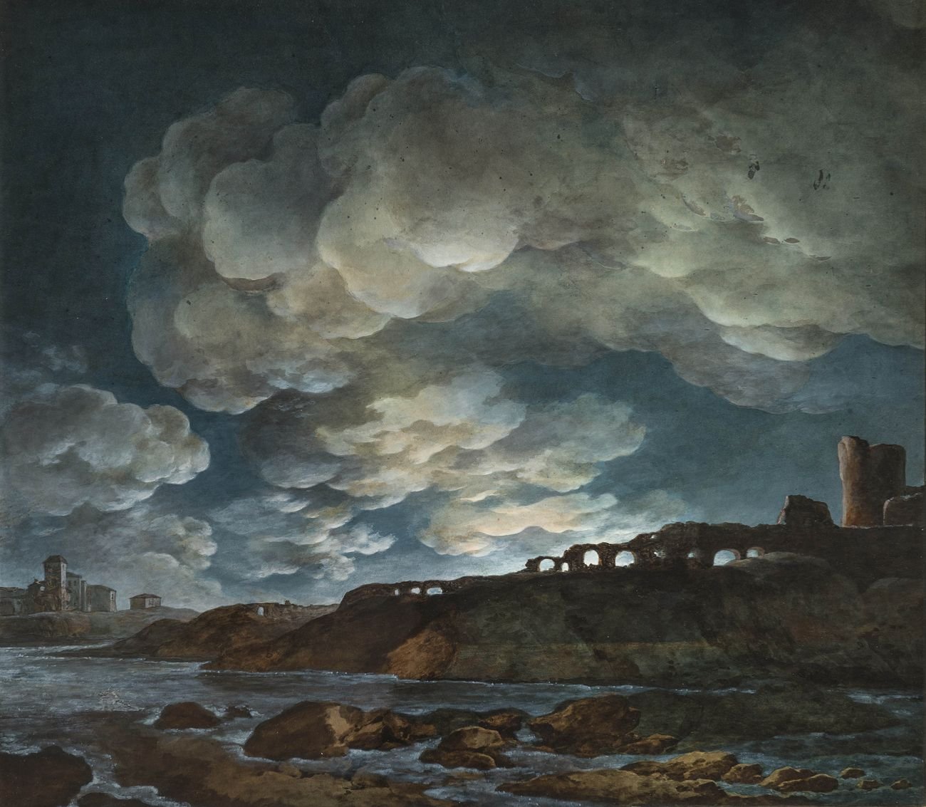 Giuseppe Pietro Bagetti, Plenilunio sul mare, 1800 1810, acquerello su carta incollata su cartoncino, 71 x 80 cm. Pinacoteca dell'Accademia Albertina, Torino