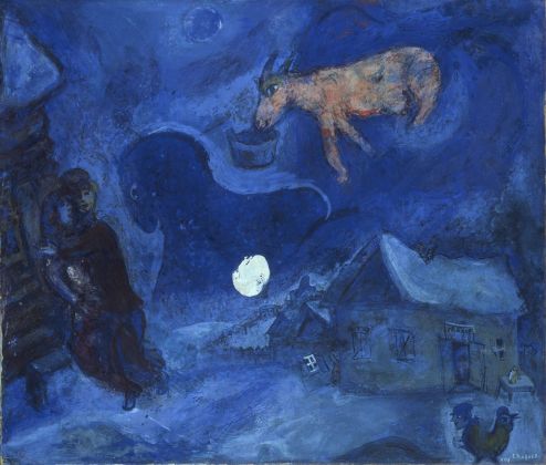 Marc Chagall, Dans mon pays, 1943, guazzo e tempera su carta applicata su tela, cm 57,2x49,7, GAM – Galleria Civica d’Arte Moderna e Contemporanea, Torino