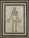 Monochrome mosaic panel of a skeleton holding two wine jugs AD 1–50Pompeii, House of the Vestals (c) Museo Archeologico Nazionale di Napoli