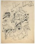 Studi di forme e figure caricaturali s.d. (1949) mm.277x218; inchiostro su carta avorio a grana fine filigrana Giglio Tenax 5477 Parma, CSAC, inv. A000128S (CAT. RAG. OPERE SU CARTA, II, n.53 DAD 14) Copyright: CSAC, Parma