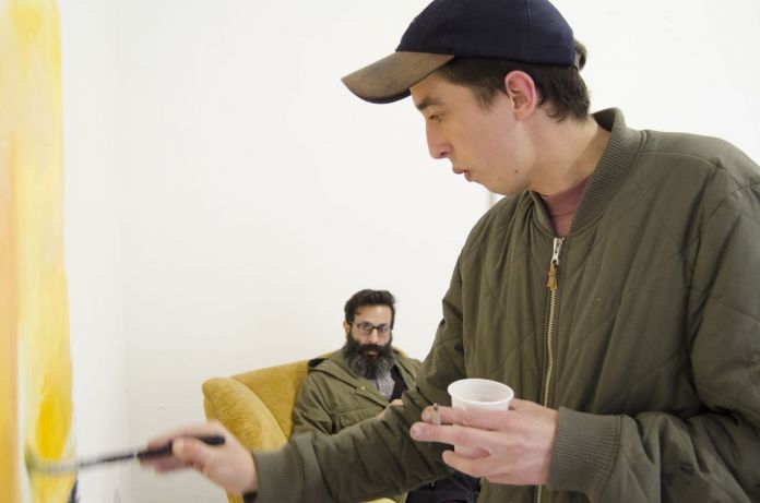 Secondo appuntamento di OPENWORK, a focus on paintings Simone Camerlengo Francesco Campana; Simone Camerlengo al lavoro; SenzaBagno, Pescara, 2019, photo Andrea Joppas Secondo appuntamento di OPENWORK, a focus on paintings Simone Camerlengo Francesco Campana; Simone Camerlengo al lavoro; SenzaBagno, Pescara, 2019, photo Andrea Joppas