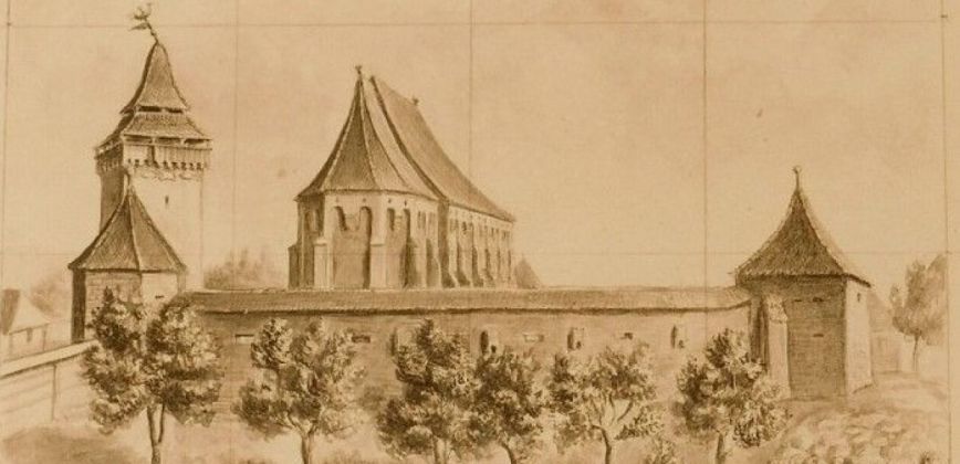 The fortified church in Dârjiu, Romania. 1864. INP National Heritage Institute, Bucharest. Public Domain Mark.