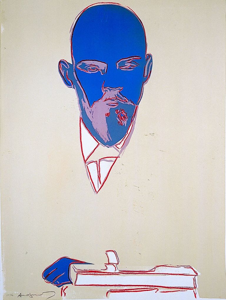 ANDY WARHOL Lenin 1986/7 silkscreen on paper blue head Monoprint. Courtesy Phillips