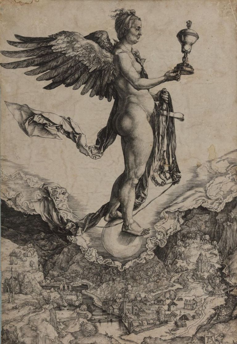 Albrecht Dürer, La grande Fortuna, incisione e bulino, 330x228 mm. Collezione Remondini