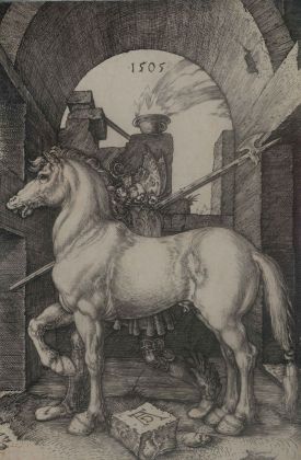 Albrecht Dürer, Stallone e cavaliera, incisione a bulino, 161x105 mm. Collezione Remondini