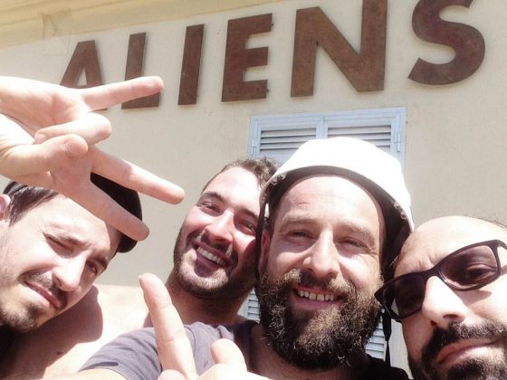 Aliens Welcome, Stazione di Ferrandina, Matera, 2019. Da dx Andrea Nolè, Maurizio Miglionico, Lorenzo Lo Sasso, Mimmo Rubino