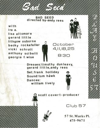 Andy Rees. Bad Seed. Flyer del Club 57 di New York