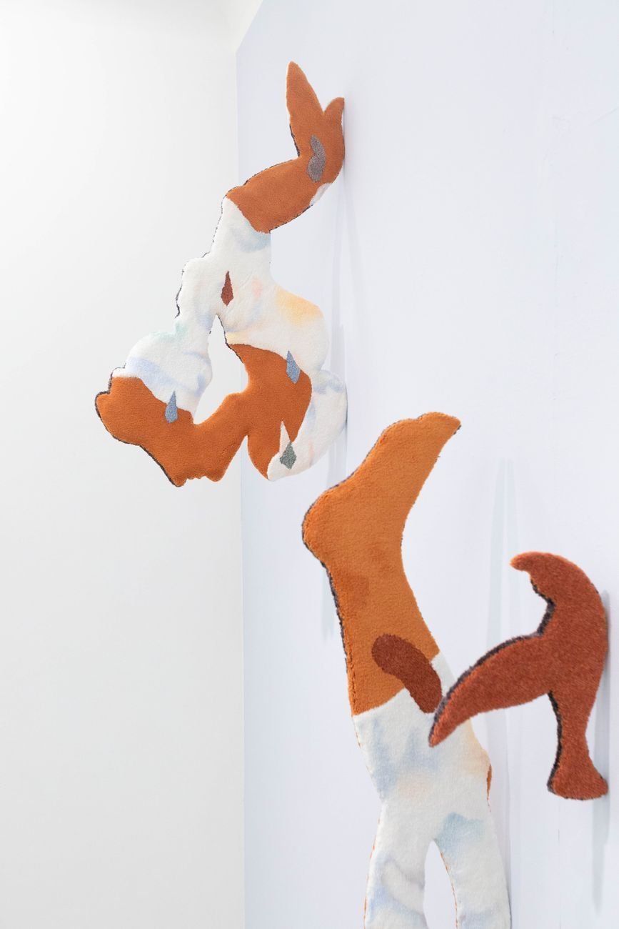 Bea Bonafini, Dancing Diver, 2018. Pastel on mixed carpet inlay and wood, 110x60 cm