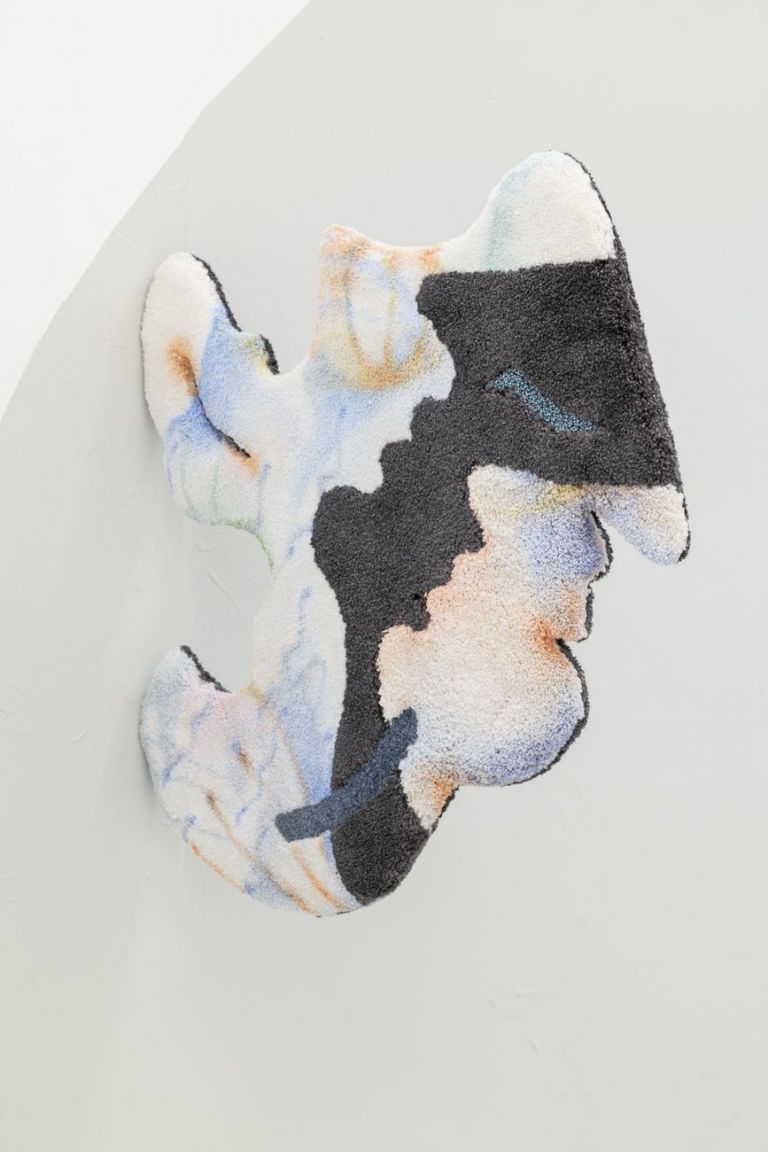 Bea Bonafini, Looking Forbackward, 2019. Pastel on carpet inlay and wood, 58x53x3 cm