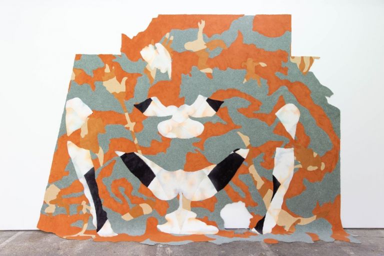 Bea Bonafini, Shape Shifting I, 2018. Pastel on wool and nylon carpet inlay, 300x375 cm