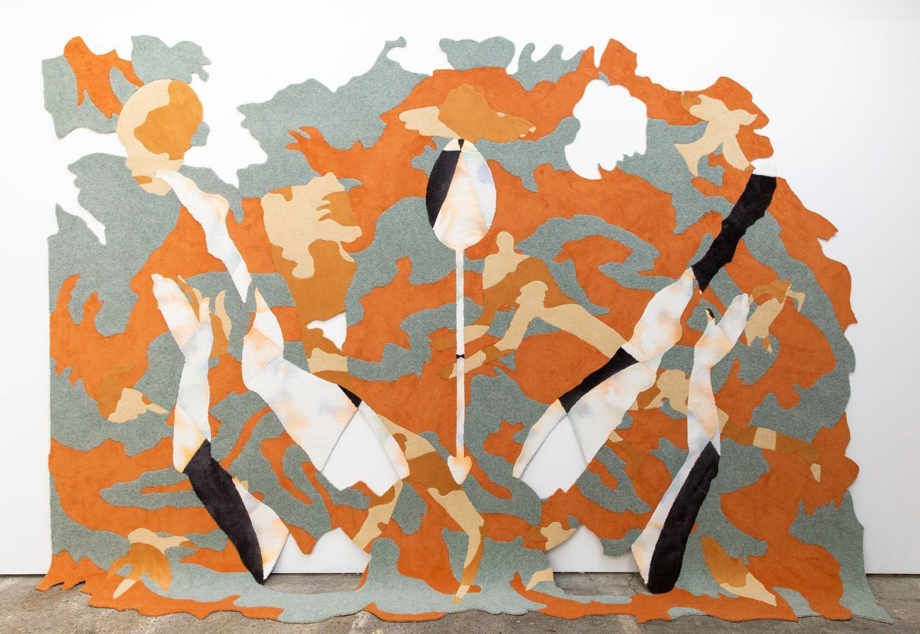 Bea Bonafini, Shape Shifting II, 2018. Pastel on wool and nylon carpet inlay, 290x420 cm