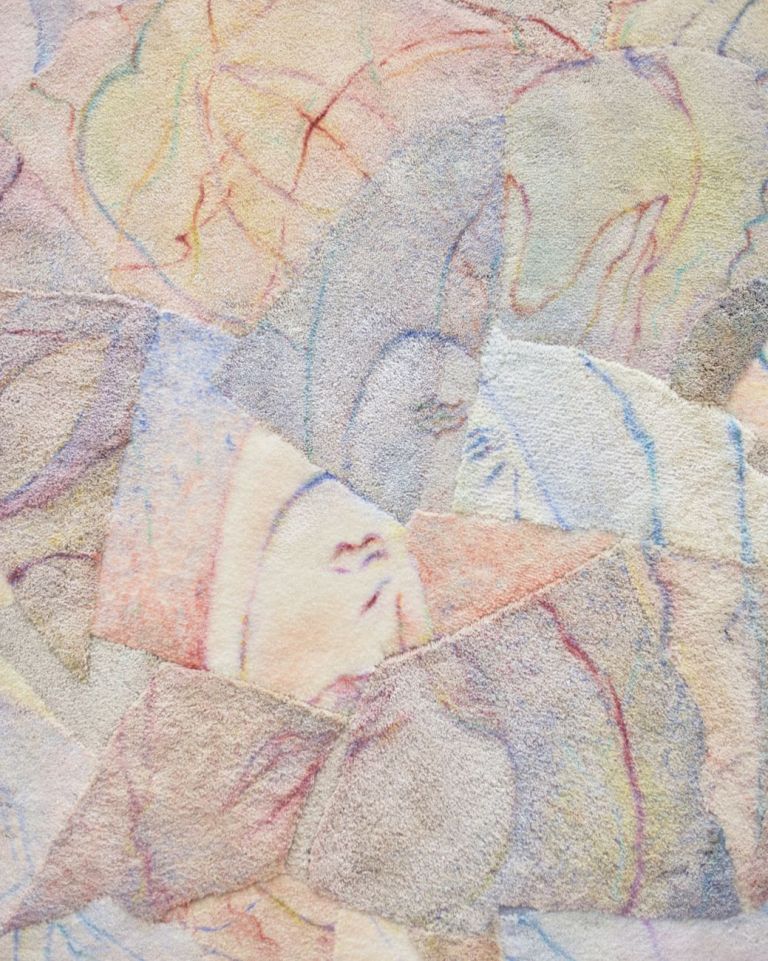 Bea Bonafini, Shed Shreds, 2018, detail. Oil on mixed inlayed carpets, 134x164 cm