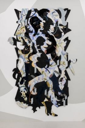 Bea Bonafini, Watch Me As I Fall, 2019. Pastel on mixed carpet inlay, 280x140 cm