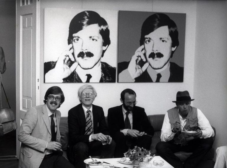 Bernd Klüser, Andy Warhol, Hermann Wünsche and Joseph Beuys, 1980. Photo Angela Neuke. Courtesy Galerie Klüser