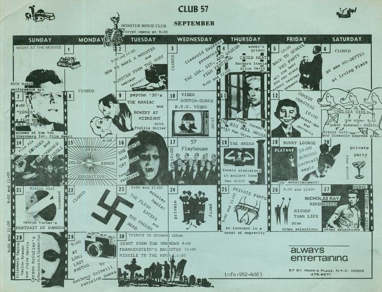 Calendario del Club 57 di New York, settembre 1980