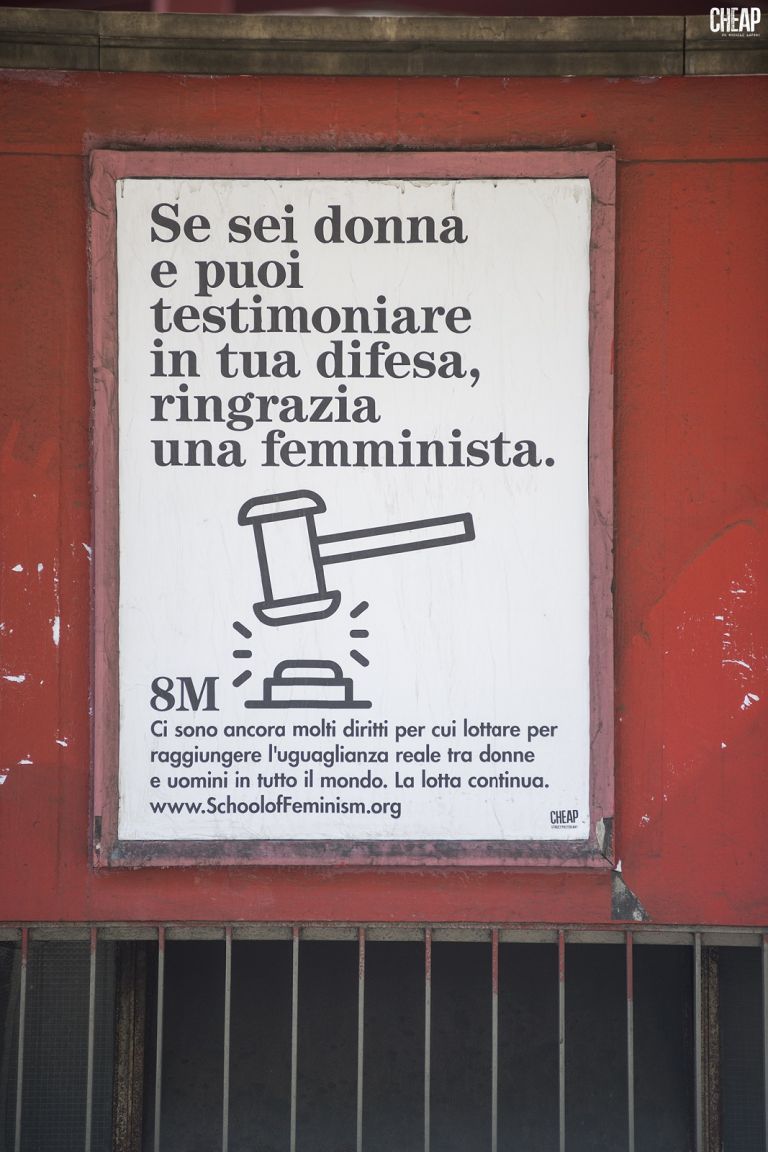 Campagna sul femminismo del colettivo Cheap Bologna 2019. Foto di Michele Lapini 6 Il femminismo è roba vecchia? Gli street poster di Cheap tra memoria e attualità della lotta