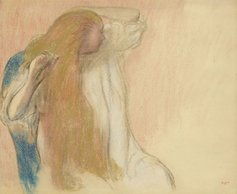 Edgard Degas, Femme se coiffant , 1894 circa, pastel sur papier marouflé sur carton, collezione privata
