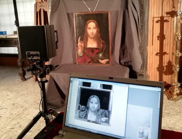 Leonardo da Vinci (attr.), Salvator Mundi. Foto scattata durante la campagna di indagini diagnostiche della società Emmebi srl