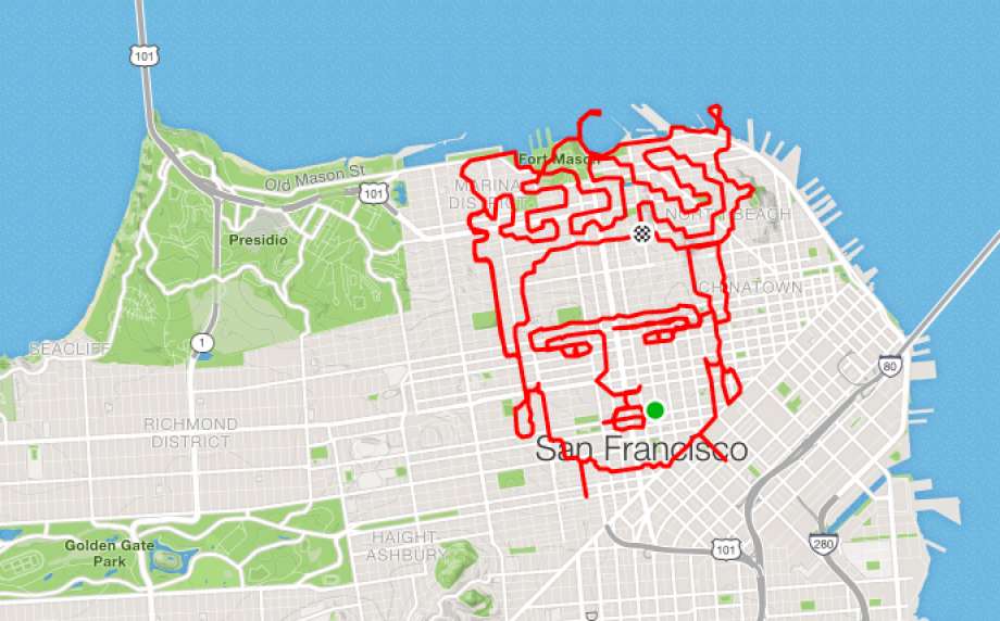 Un ritratto di Frida Kahlo sulla mappa di San Francisco. Il fenomeno della GPS Art
