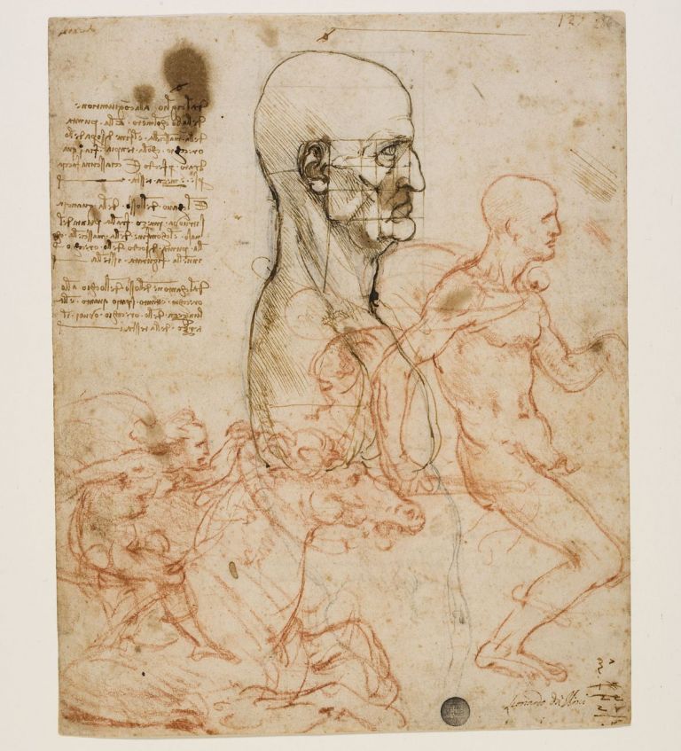 Leonardo da Vinci, Busto d'uomo di profilo con studio di proporzioni, 1489 90. Venezia, Gallerie dell'Accademia, Gabinetto Disegni e stampe © Archivio fotografico G.A.VE. Photo Matteo De Fina