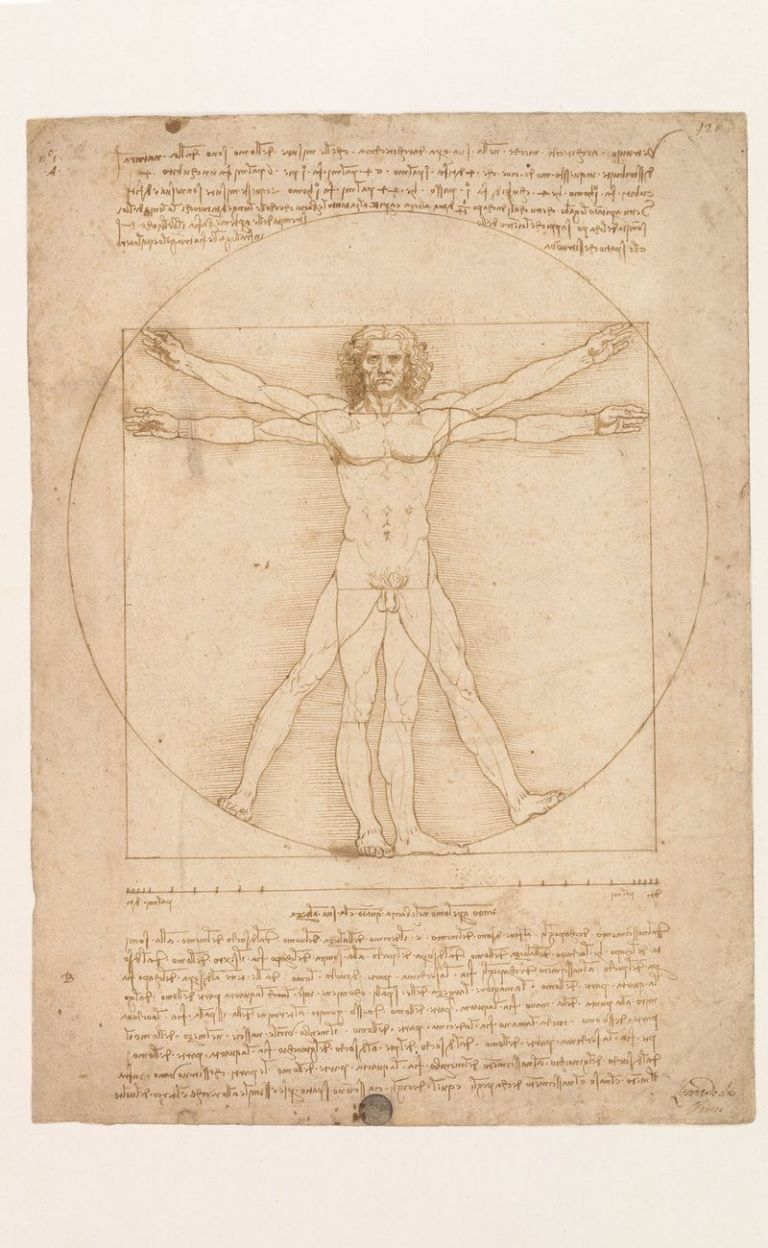 Leonardo da Vinci, Studio di proporzioni del corpo umano, detto Uomo vitruviano, 1490 ca. Venezia, Gallerie dell'Accademia, Gabinetto Disegni e stampe © Archivio fotografico G.A.VE. Photo Matteo De Fina