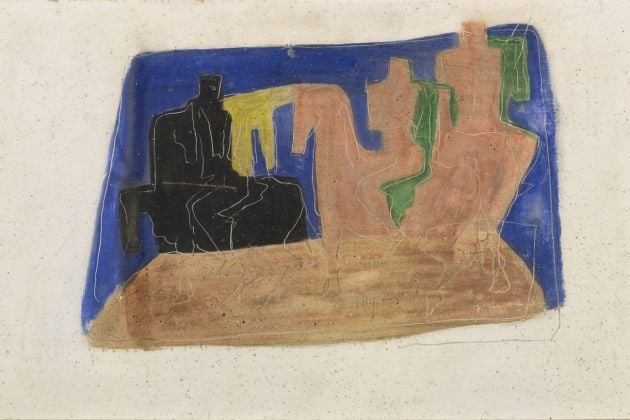 Lucio Fontana, Uomini a cavallo (Composizione), 1932, gesso graffito e colorato a tempera, 37x47,5 cm, Museo del Novecento, Milano