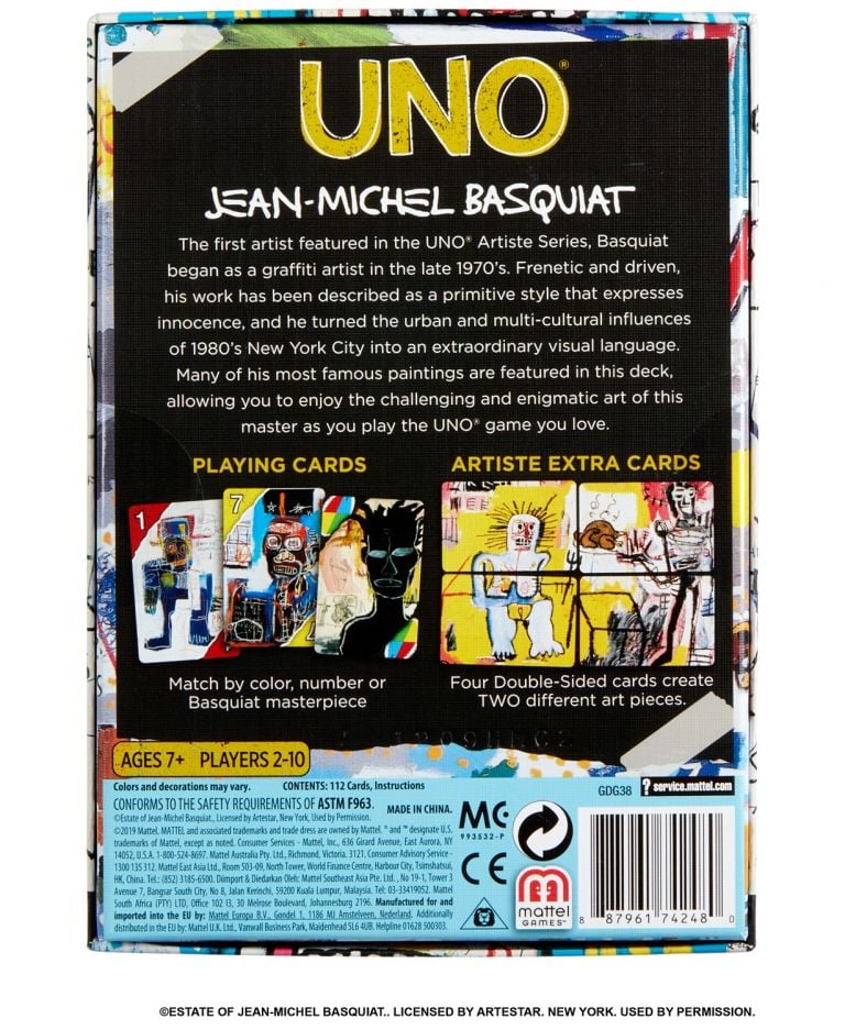 Mattel UNO® Artiste Series No. 1 featuring Jean Michel Basquiat Copyright Estate of Jean Michel Basquiat. Licensed by Artstar New York