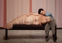 Patricia Piccinini, The Long Awaited, 2008, silicone, fibreglass, human hair, plywood, leather, clothing. Installation photo from ARKEN Museum of Modern Art. Photo David Stjernholm