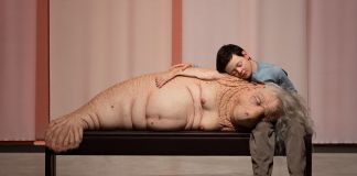 Patricia Piccinini, The Long Awaited, 2008, silicone, fibreglass, human hair, plywood, leather, clothing. Installation photo from ARKEN Museum of Modern Art. Photo David Stjernholm