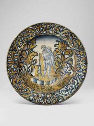 Piatto, Ercole e Anteo, Deruta, 1500-10. Collezione privata
