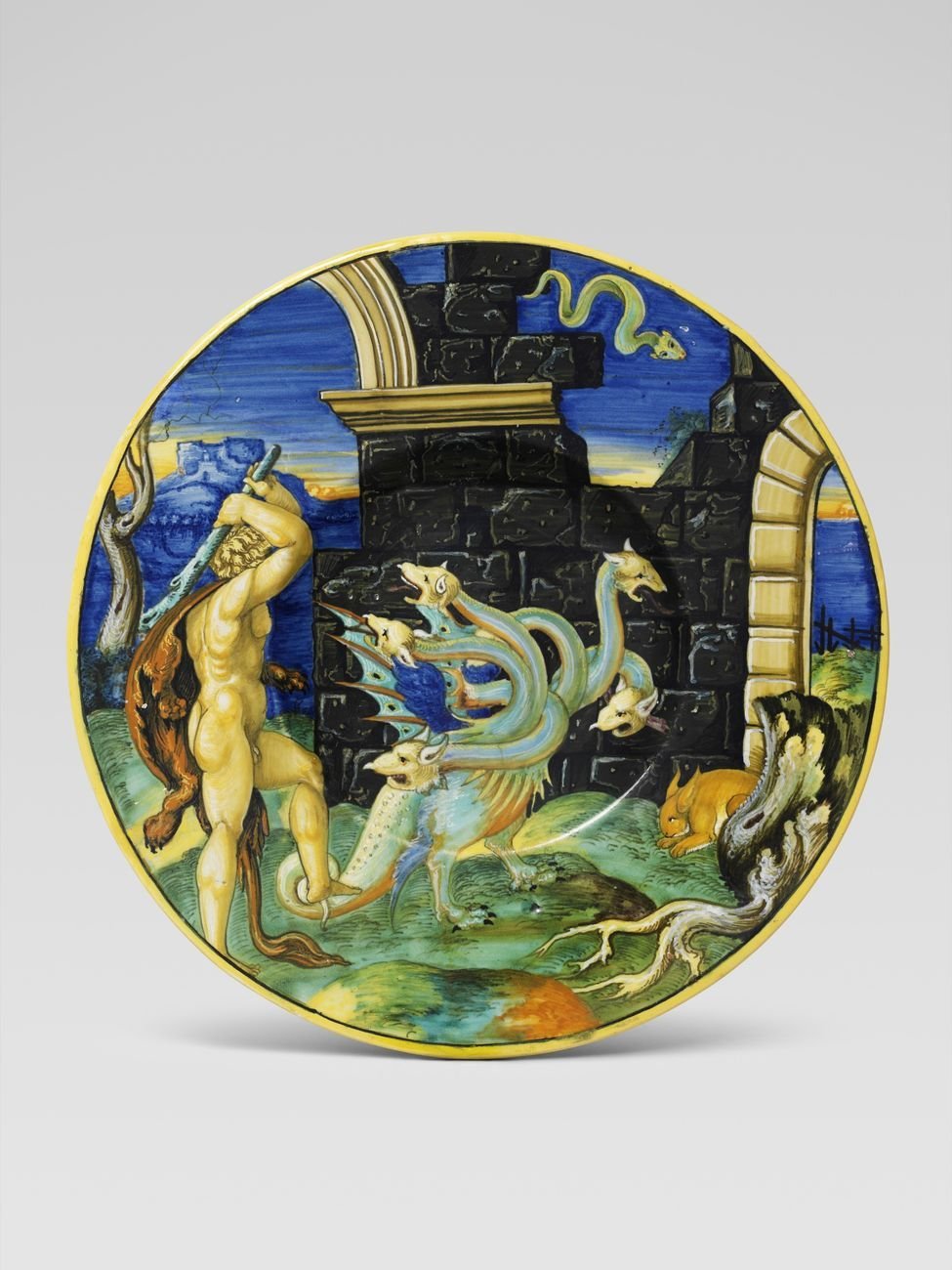 Piatto, Ercole e l’idra, Francesco Xanto Avelli, Urbino, 1530 ca. Collezione privata