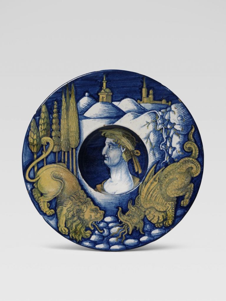 Piatto con testa “all’antica”, Deruta, forse Nicola Francioli, detto “Co”, 1520-30. Collezione privata
