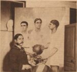 Ángel Zárraga mentre dipinge Futbolistas. Archivio Gallica