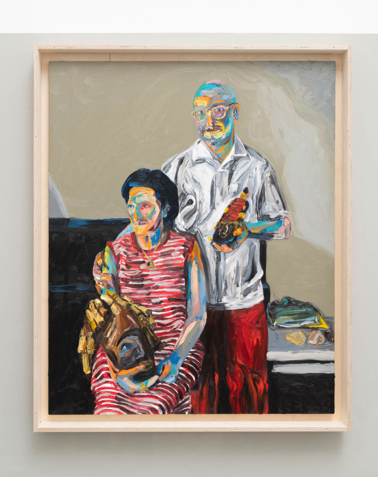 Matteo Fato, I viaggiatori / The travelers (ritratto di / portrait of Lucia e Marco Fioravanti, Collezionisti / Collectors), 2019 olio su lino / oil on linen, 103 x 127 cm cassa da trasporto in multistrato / case for transport in plywood Courtesy dell’Artista / the Artist & Monitor, Rome - Lisbon - Pereto (AQ)