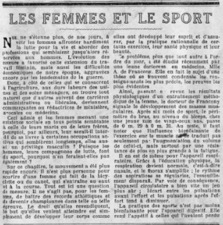 Articolo tratto da Le Femme Sportive, 1922