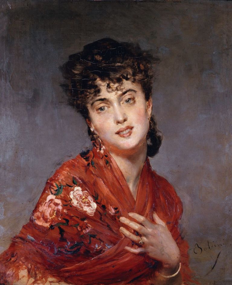 Giovanni Boldini, Scialle rosso, 1880 ca. Collezione privata. Courtesy Galleria Bottegantica, Milano