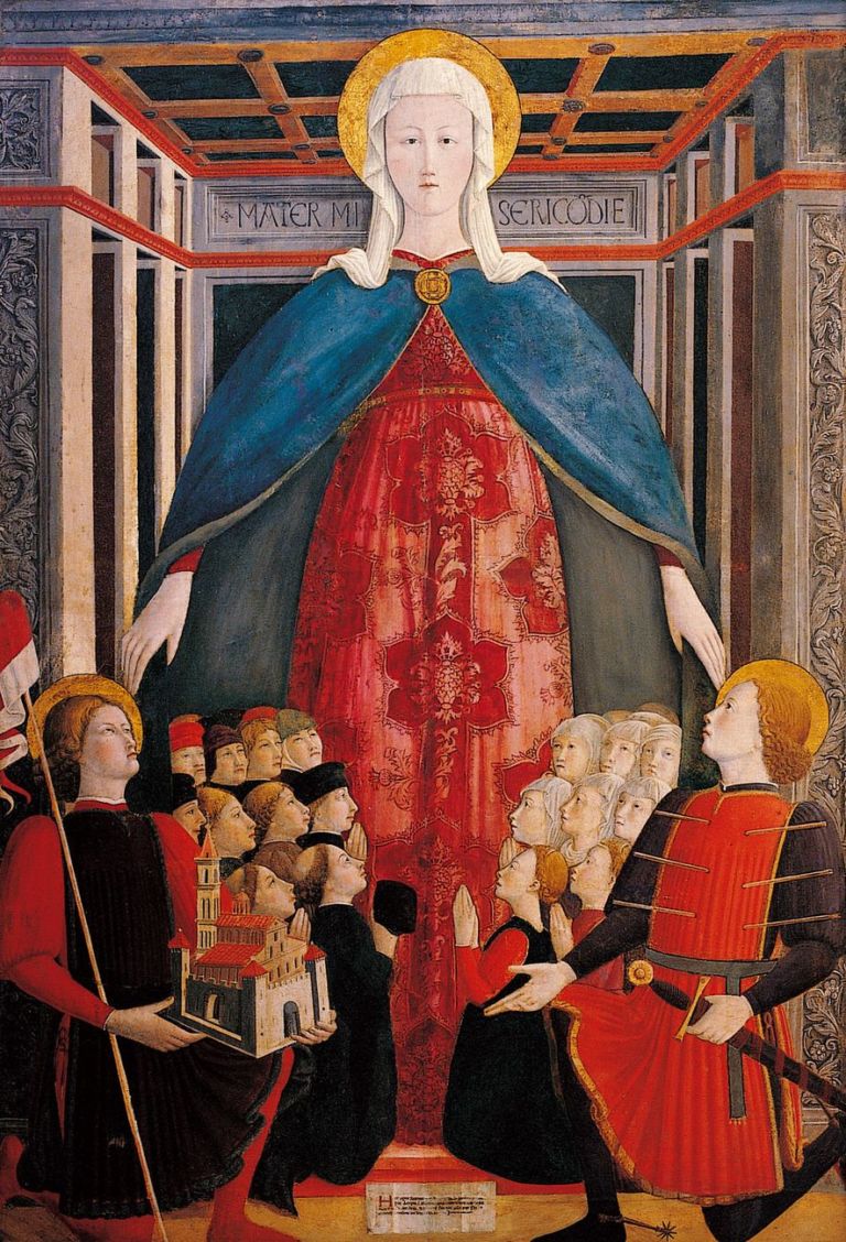 Girolamo di Giovanni, Madonna della Misericordia, San Venanzio e San Sebastiano, 1463, tempera su tela, Camerino, Musei Civici