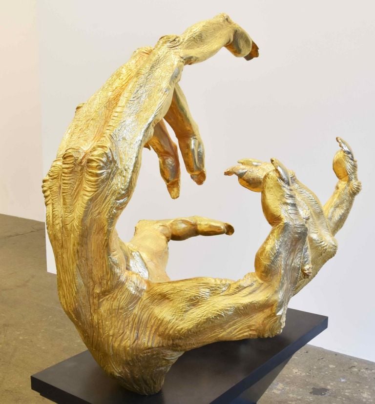 Artwork image credit: Courtesy of Finkelstein Gallery and the artist Golden Gibbon hands, by Lisa Roet