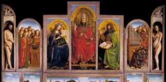 Jan & Hubert van Eyck, Adorazione dell'Agnello Mistico, 1432, aperto. Sint Baafskathedraal, Gent