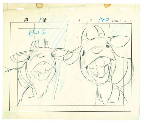 Layout per la serie di cartoni animati giapponesi "Heidi, la ragazza delle Alpi" trasmessa per la prima volta nel 1974. Copyright Yoichi Kotabe