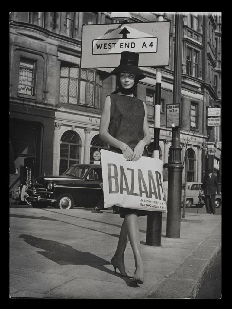 Model holding a Bazaar bag, 1959 ca. Image © Mary Quant Archive