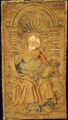 Raffaellino del Garbo (attr.), San Pietro, 1513, tela di lino, ricamo in oro velato, collezione privata