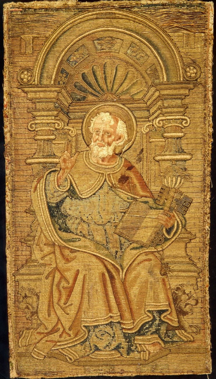 Raffaellino del Garbo (attr.), San Pietro, 1513, tela di lino, ricamo in oro velato, collezione privata