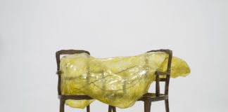 Silvia GIAMBRONE 1981 - Untitled with thorns, 2017 Wood chairs, acacia thorns, polyvinyl chloride, bitumen & glass varnish 150 x 85 x 85 cm Copyright the Artist; Courtesy Richard Saltoun Gallery