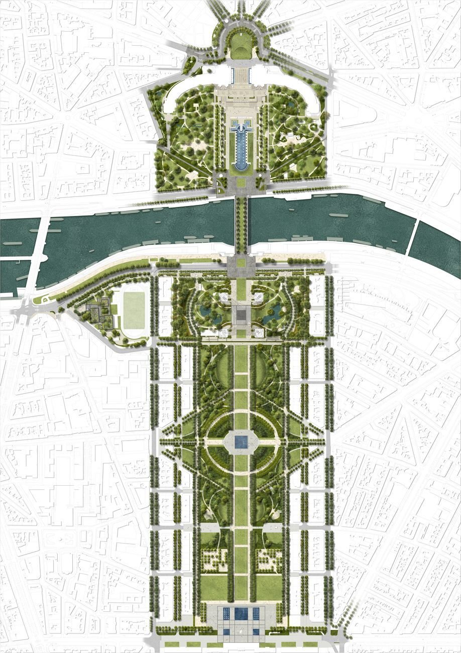 Site Tour Eiffel. Masterplan Vision 2030 © Gustafson Porter + Bowman