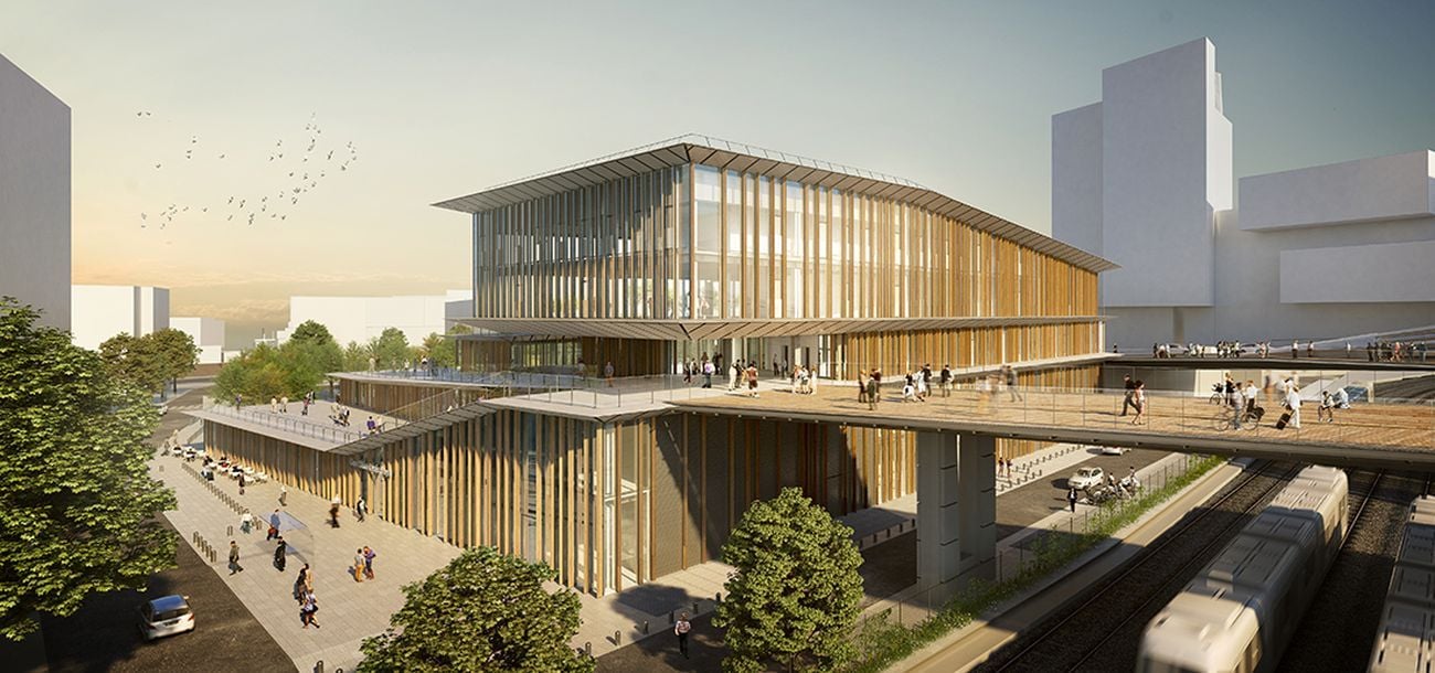 Stazione Saint Denis Pleyel del Grand Paris Express © Kengo Kuma & Associates   image by L'autre image